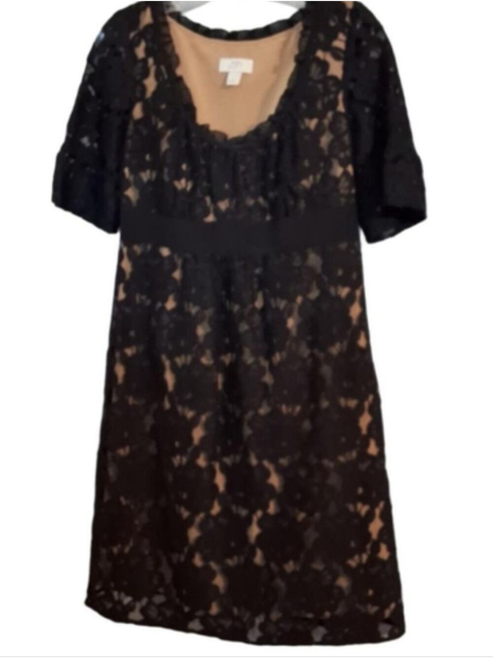 LOFT black lace midi dress with nude lining short sleeves Size 2 - Picture 7 of 7
